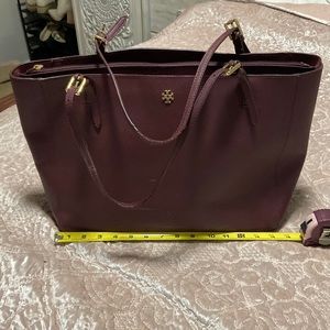 Large Tory Burch burgundy tote gold hardware